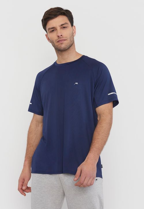 Polera Hombre Deportiva Poliéster R-Neck Azul