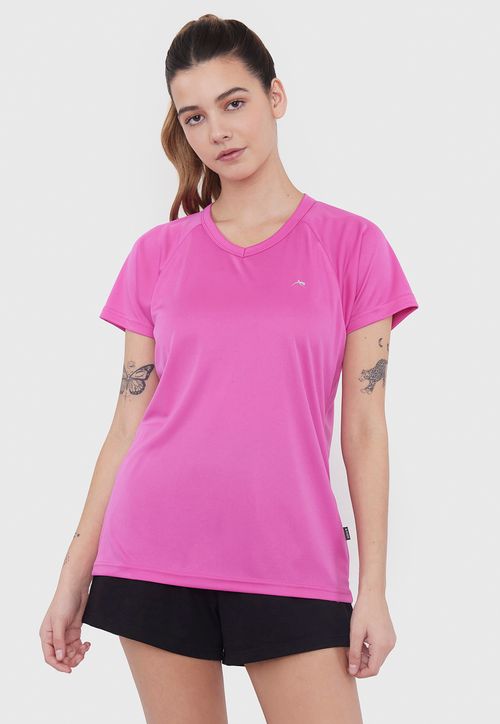 Polera Mujer Deportiva V-Neck Poliéster Color Fucsia