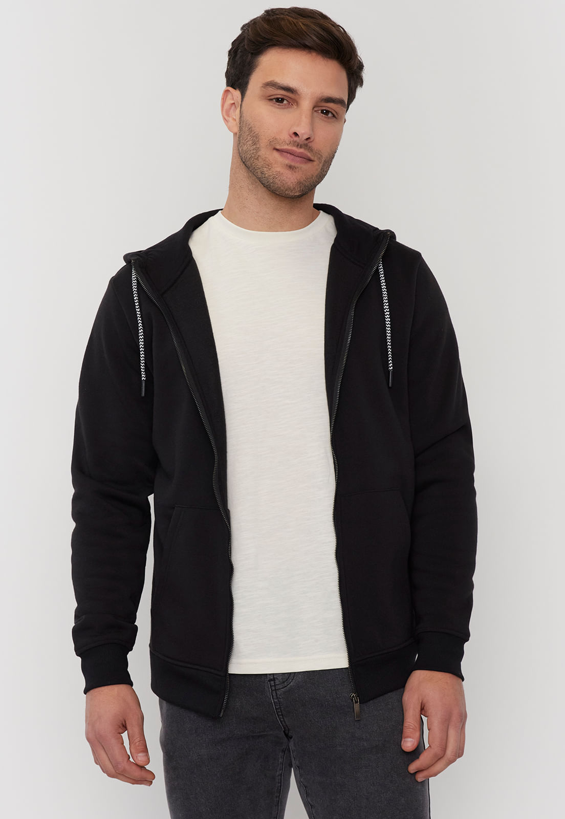 Polerón Hombre Full Zipper Clásico Negro
