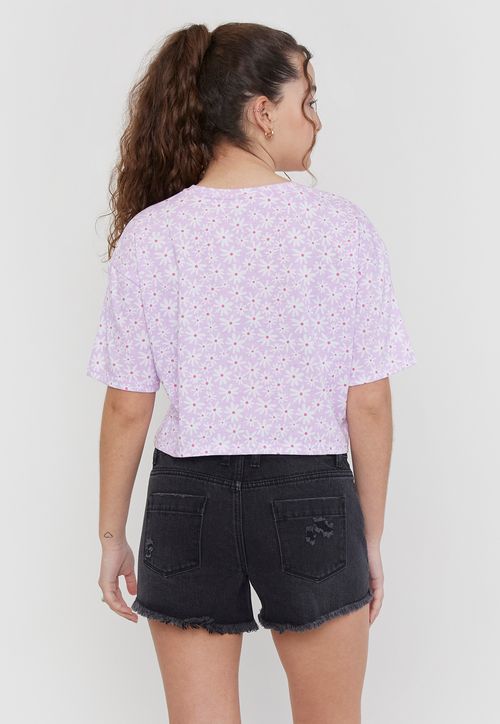 Polera Niña Teen Crop Full Print Morado