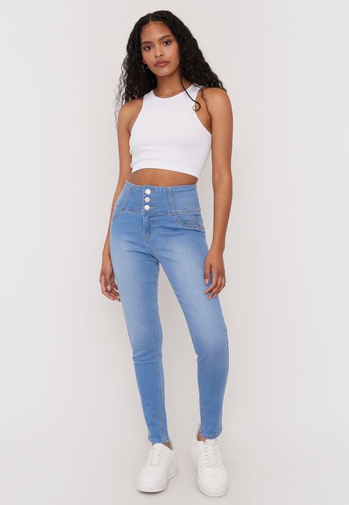 Jeans Mujer Push Up 3 Botones Azul Claro