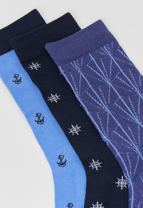 Calcetines Hombre Tripack Print Azul
