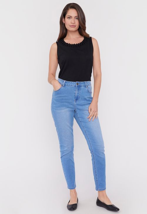 Jeans Mujer Skinny Boton Azul Claro
