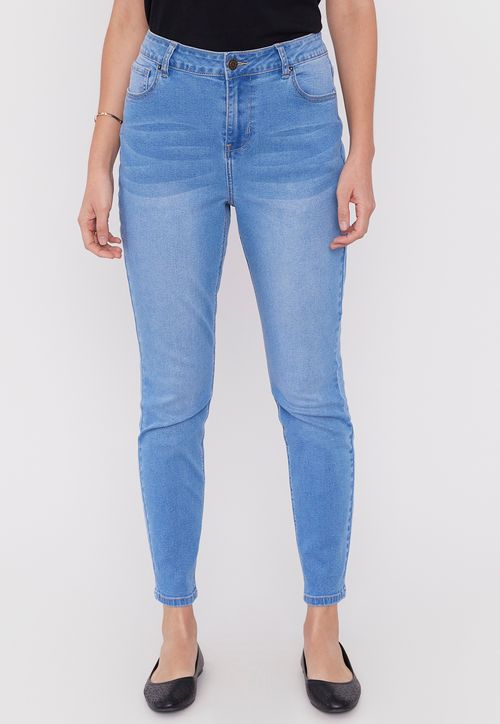 Jeans Mujer Skinny Boton Azul Claro