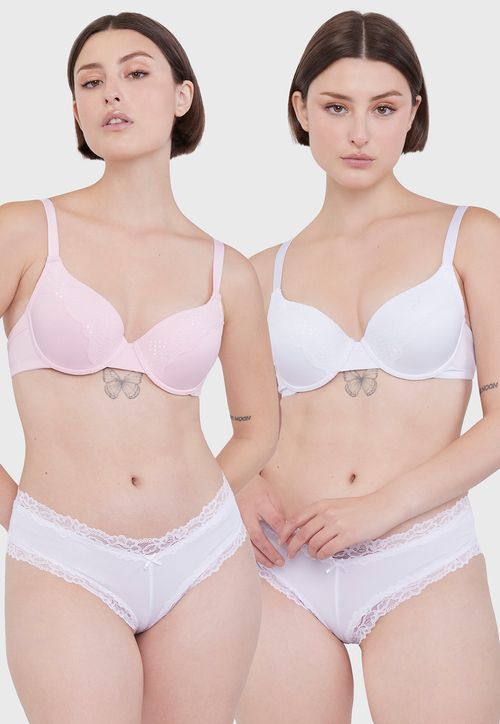 Sostén Mujer Bipack Liso Copa B Blanco - Rosado