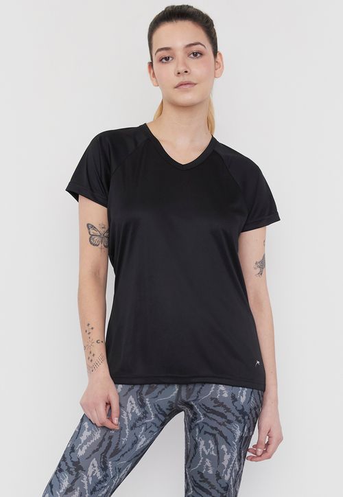 Polera Mujer Deportiva Poliéster V-Neck Negro