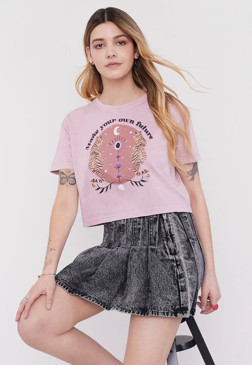 Polera Mujer Fun Manga Corta Crop Rosa