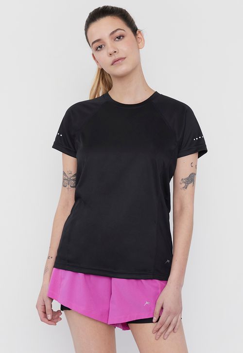 Polera Mujer Deportiva M/C Poliéster R-Neck Negro