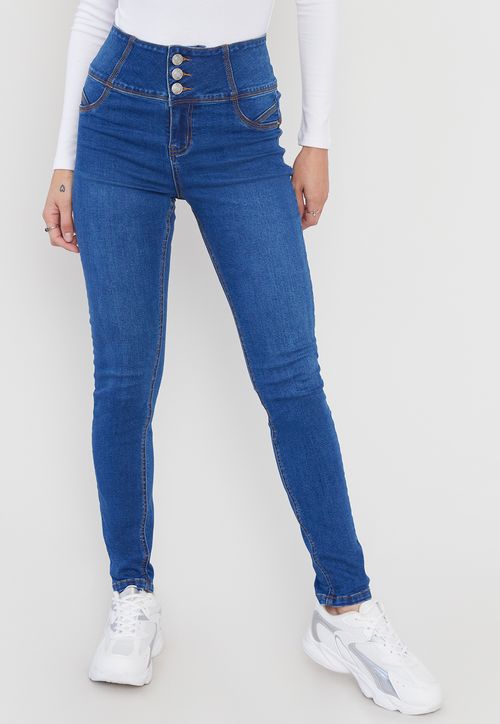 Jeans Mujer Push Up 3 Botones Azul O