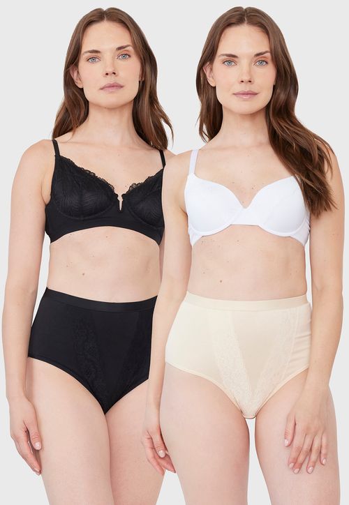 Pack Calzón Mujer Alto Negro y Beige