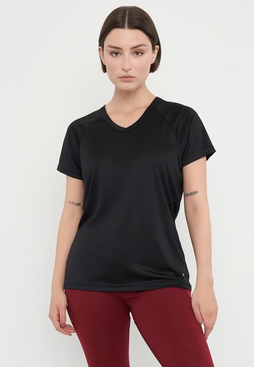 Polera Mujer Deportiva Poliéster V-Neck Color Negro