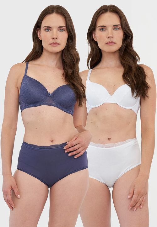 Pack Calzón Mujer Alto Cotton Azul - Blanco