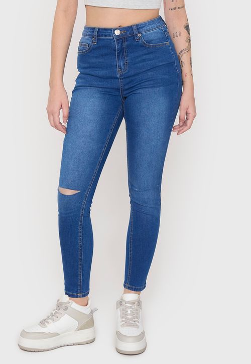 Jeans Mujer Skinny Roturas Azul Oscuro