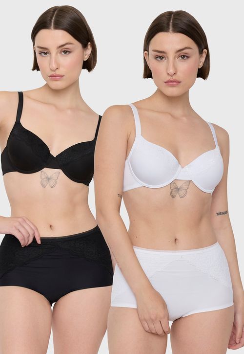Sostén Mujer Bipack Copa B Blanco -Negro