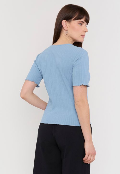 Polera Mujer Rib Botones Celeste