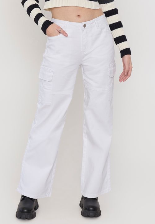 Pantalón Mujer Cargo Stretch Blanco