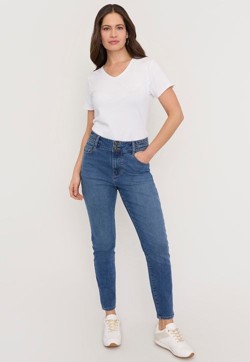 Jeans Mujer Aplicación Pretina Azul Medio