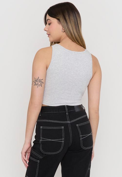Polera Mujer Sin Mangas Crop Gris Melange