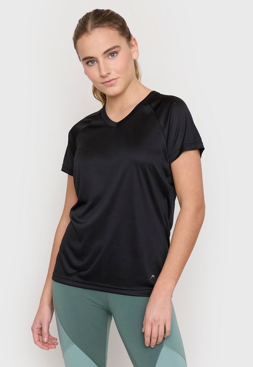 Polera Mujer Deportiva Poliéster Negro V-Neck