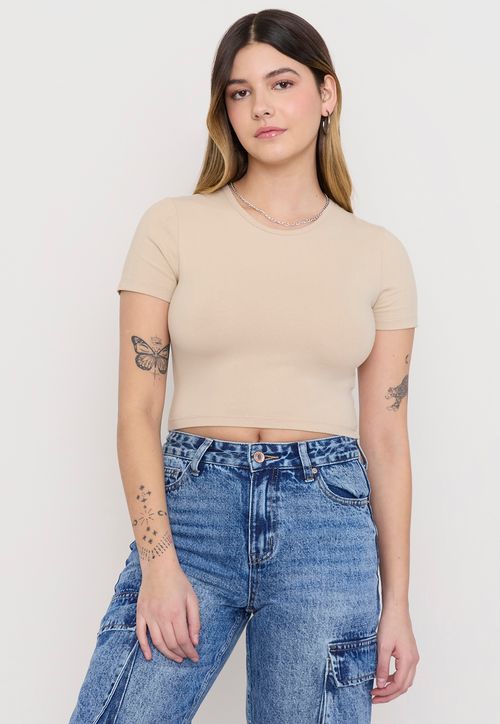 Polera Mujer Crop Cotton Spx Beige