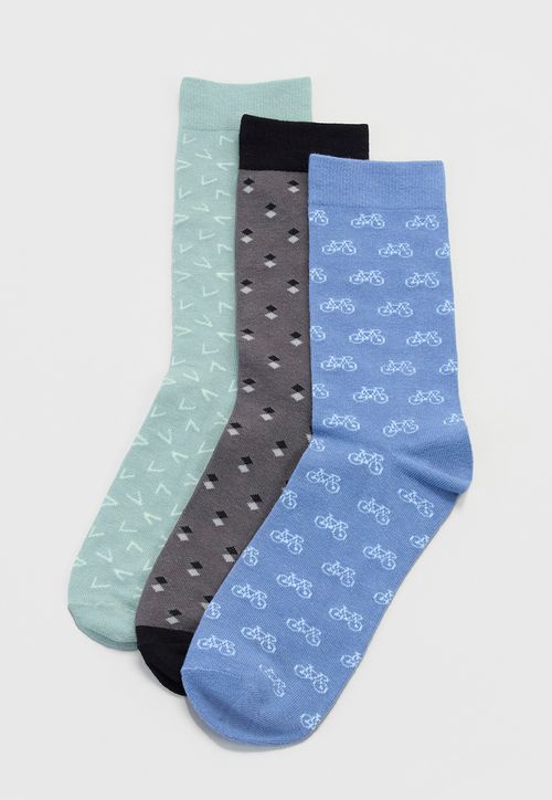 Calcetines Hombre Tripack Print Mix Celeste