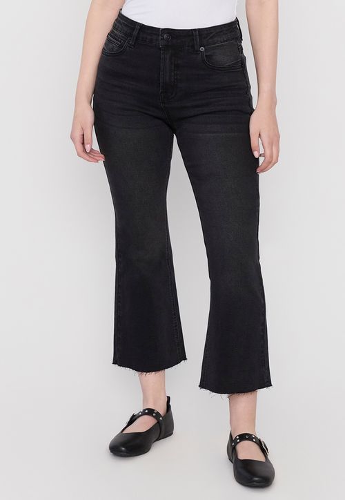 Jeans Mujer Flare Crop Negro
