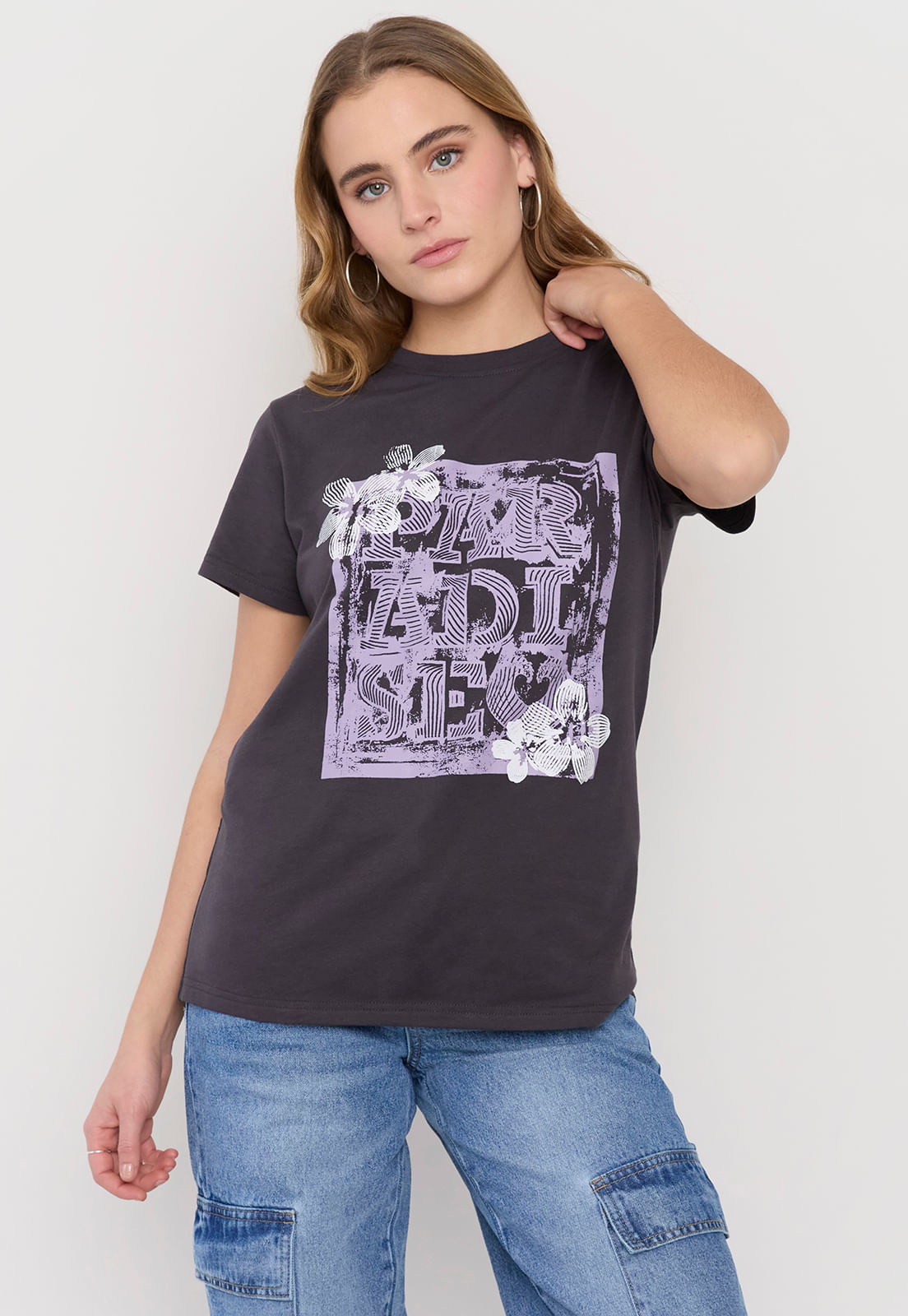 Polera Mujer Fun Oversize Gris Flor