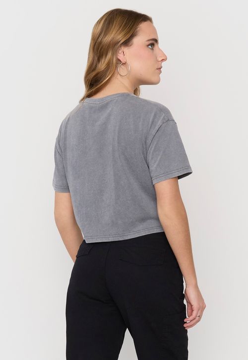 Polera Mujer Fun Manga Corta Crop Gris Brooklyn Acid Wash