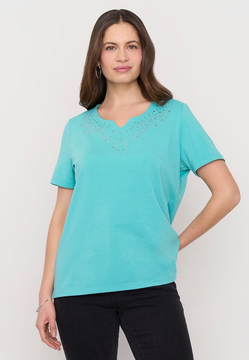Polera Mujer Tachas Turquesa