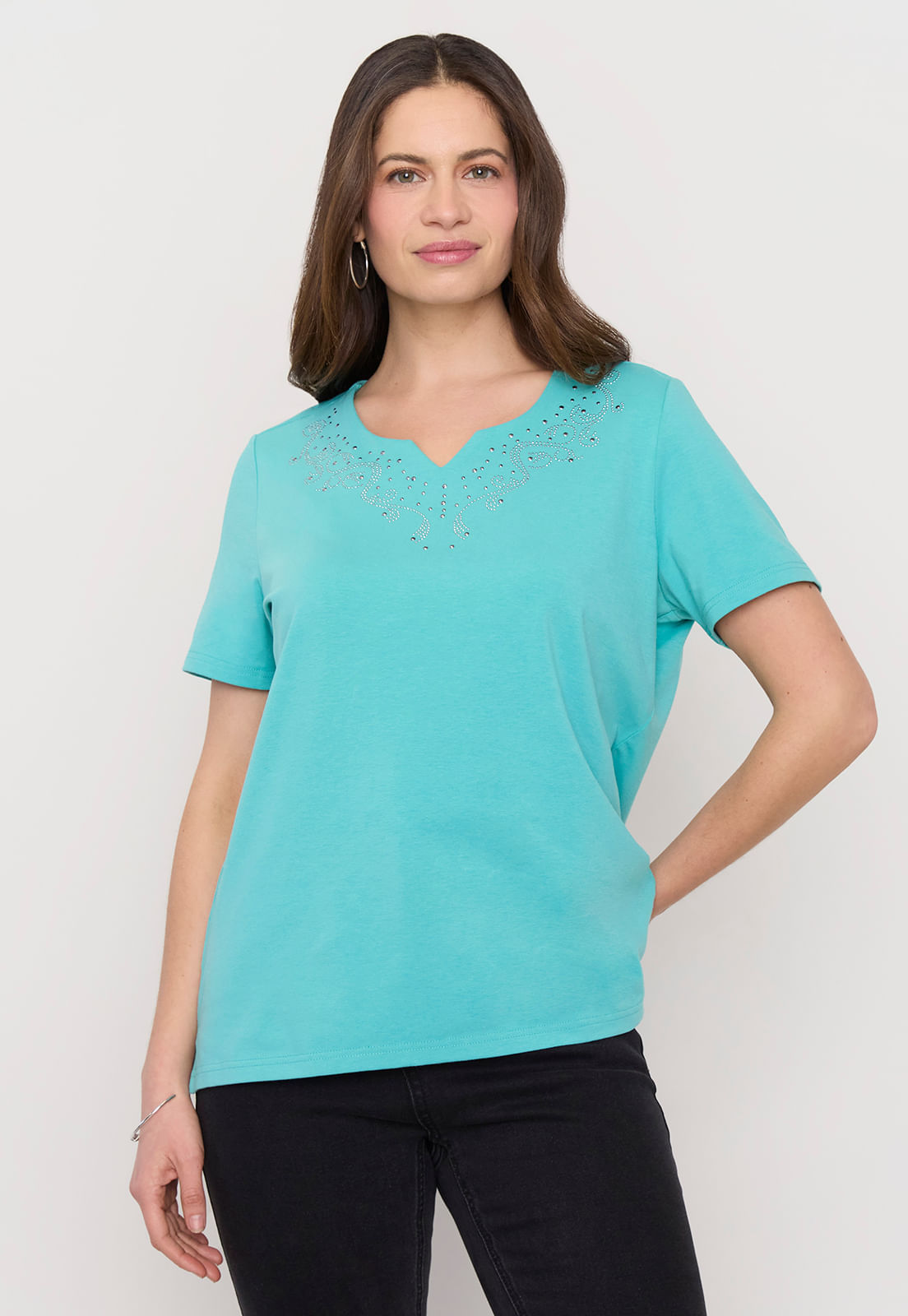 Polera Mujer Tachas Turquesa