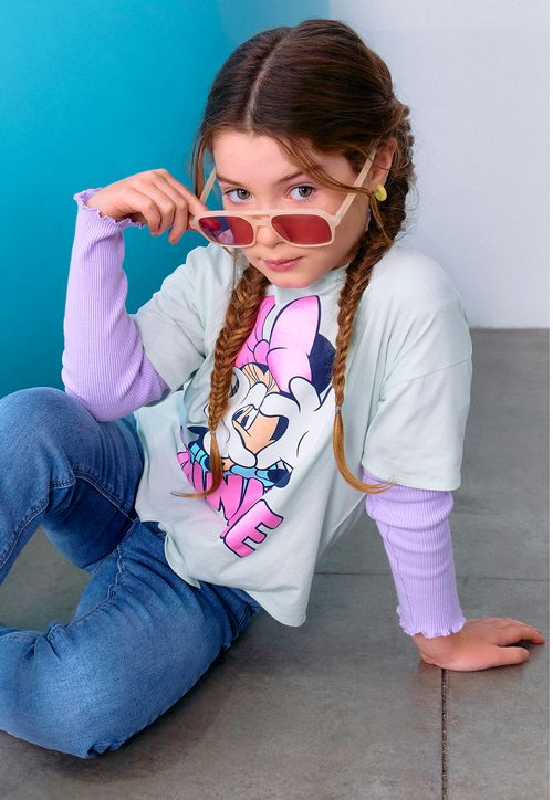 Polera Niña Kids MC Nudo Minnie Turquesa