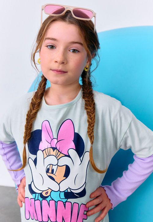 Polera Niña Kids MC Nudo Minnie Turquesa