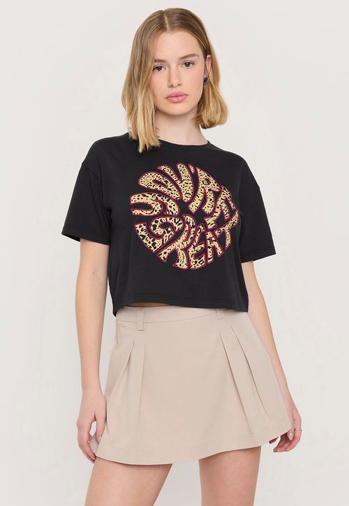 Polera Mujer Fun Manga Corta Crop Negro Great