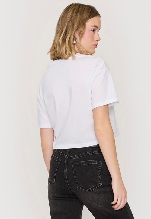 Polera Mujer Fun Manga Corta Crop Blanco Nyc