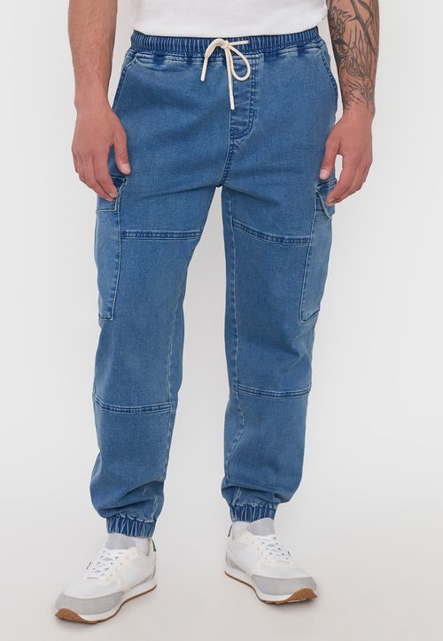 Jeans Hombre Cargo Jogger Fit Azul Medio