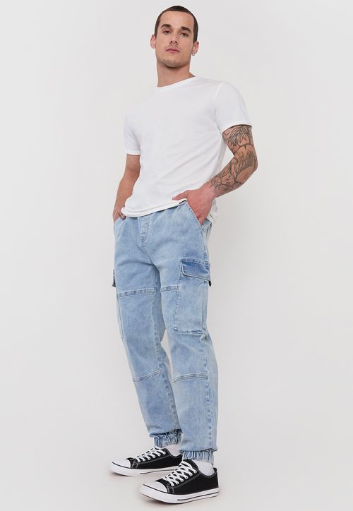 Jeans Hombre Cargo Jogger Fit Azul Claro