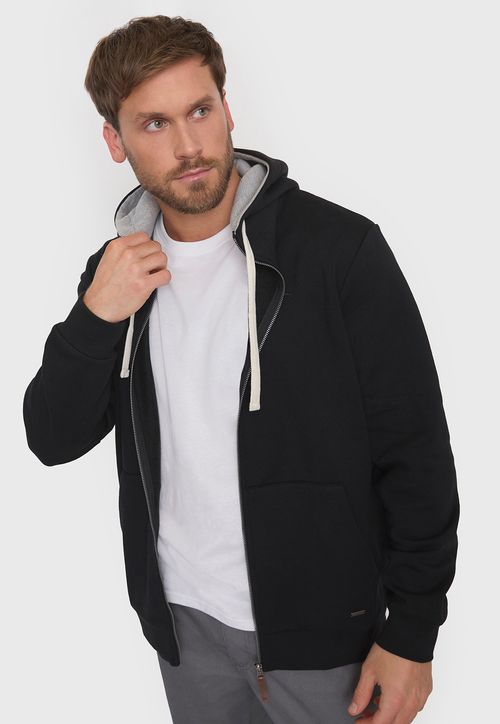 Polerón Hombre Negro Full Zipper Liso