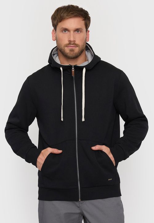 Polerón Hombre Negro Full Zipper Liso