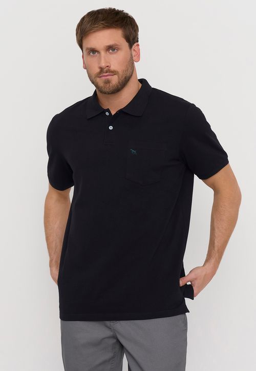 Polera Hombre Piqué Bolsillo M/C Negro