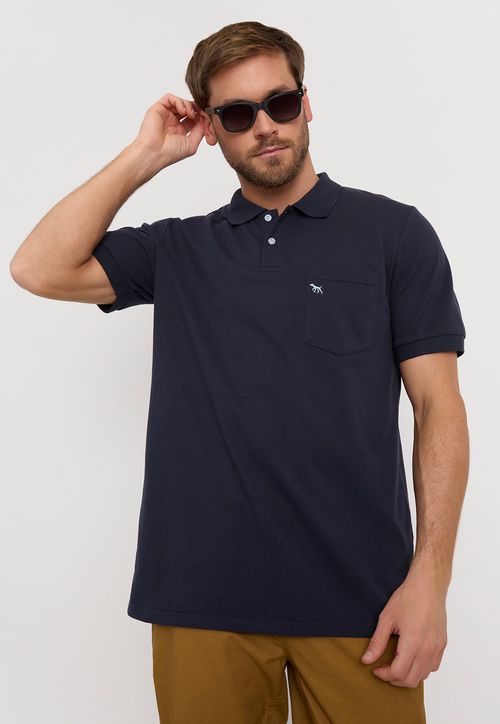 Polera Hombre Piqué Bolsillo Color Navy