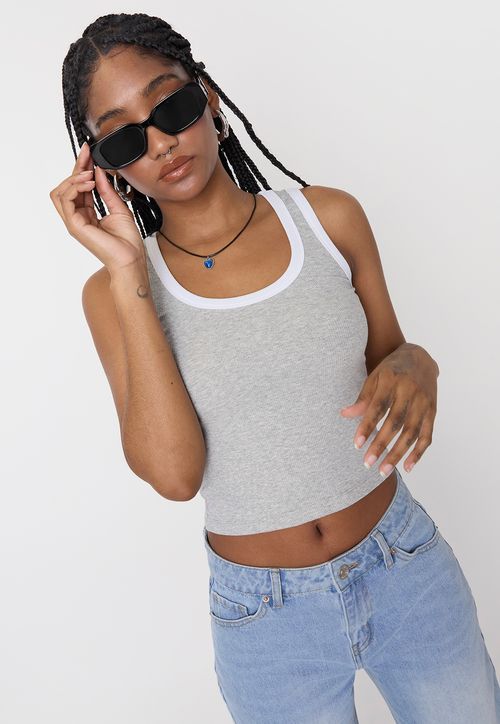 Polera Mujer Sin Mangas Regular Gris Melange