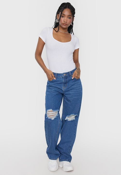 Jeans Mujer Noventero Roturas Azul Medio