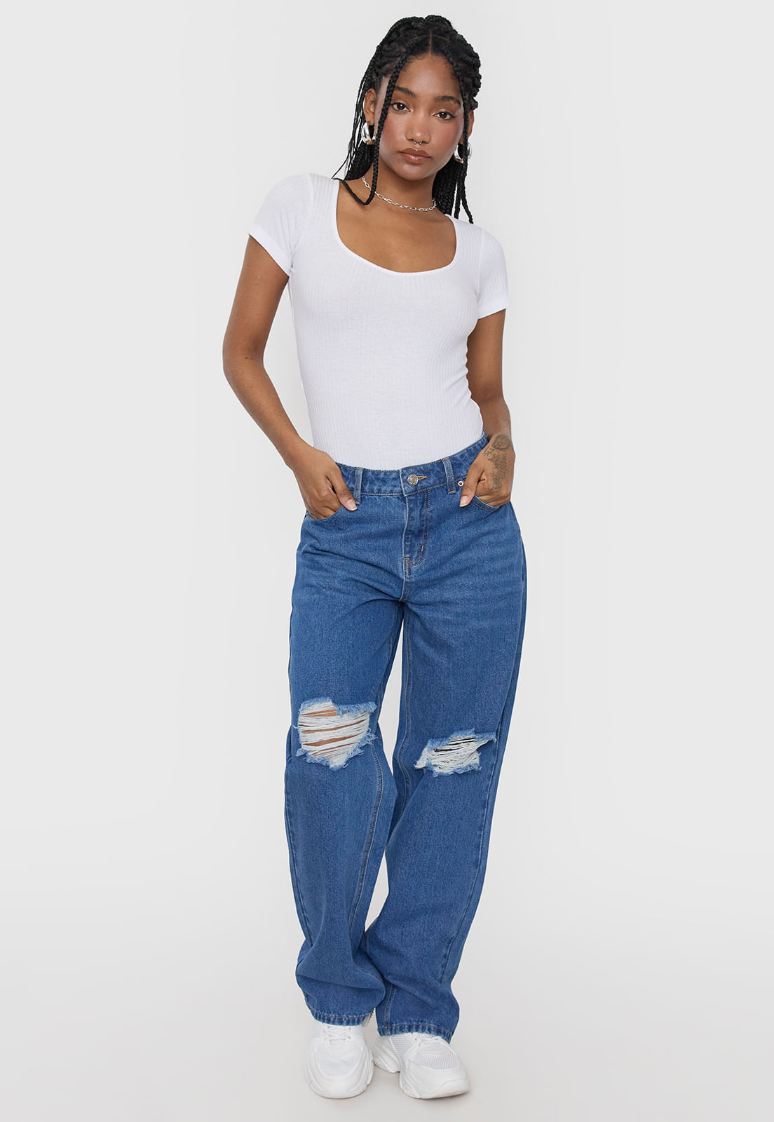 Jeans Mujer Noventero Roturas Azul Medio