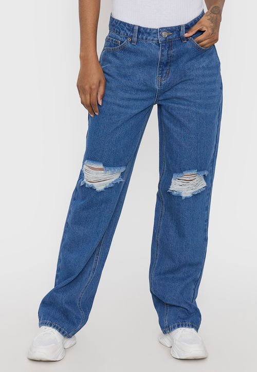 Jeans Mujer Noventero Roturas Azul Medio