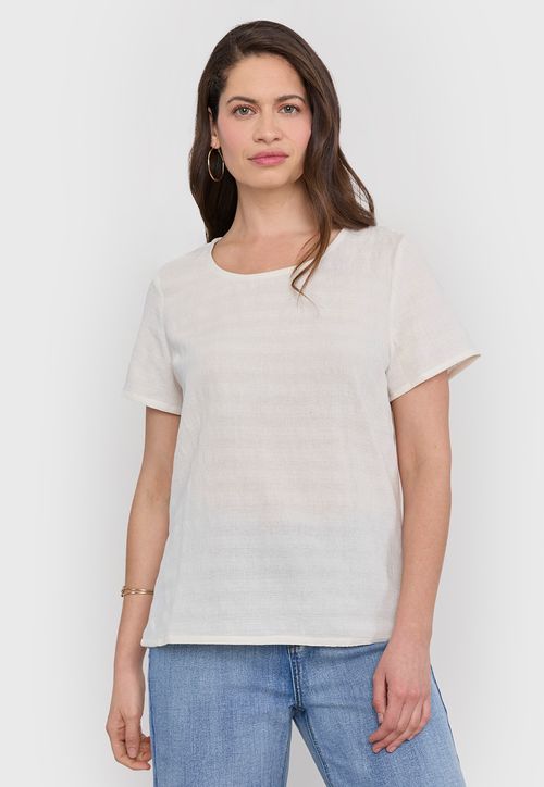 Blusa Mujer Manga Corta Cuello Redondo Beige