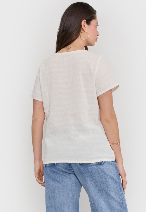 Blusa Mujer Manga Corta Cuello Redondo Beige