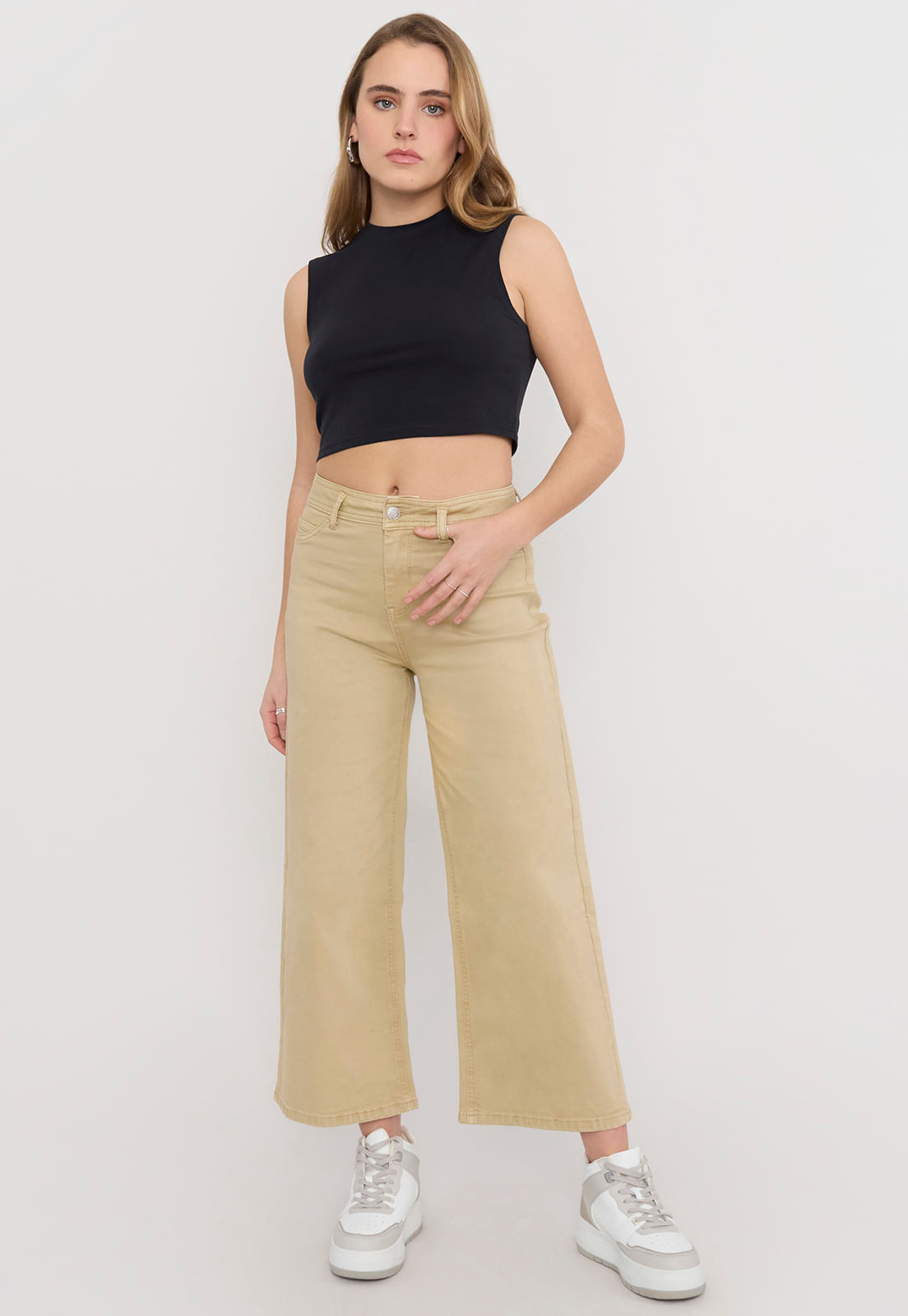Jeans Culotte Mujer Color Beige