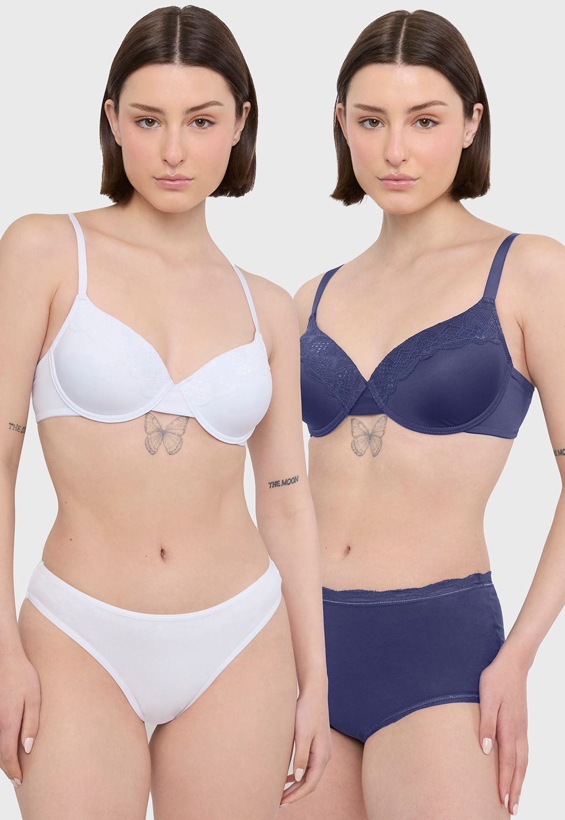 Sostén Mujer Bipack Liso + Liso Copa C Azul- Blanco