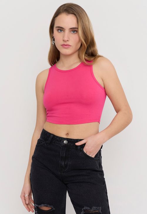 Polera Sin Mangas Mujer Crop Fucsia