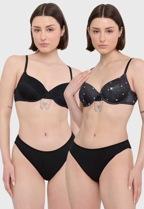 Sostén Mujer Bipack Liso Print Copa B Negro Estrellado
